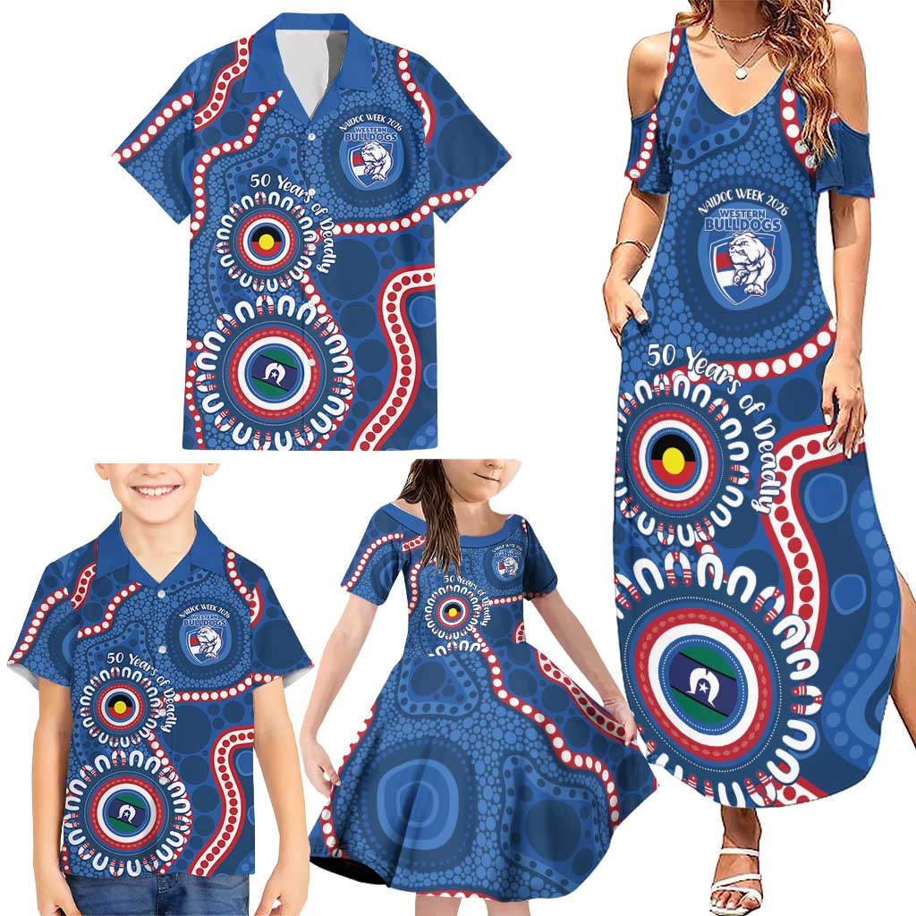 Western Bulldogs NAIDOC 2026 Personalised Family Matching Summer Maxi Dress and Hawaiian Shirt 50 Years of Deadly Aboriginal Art