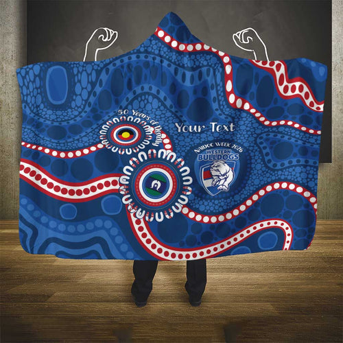 Western Bulldogs NAIDOC 2026 Personalised Hooded Blanket 50 Years of Deadly Aboriginal Art
