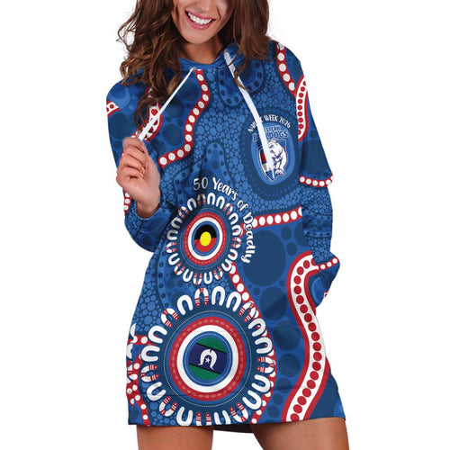 Western Bulldogs NAIDOC 2026 Personalised Hoodie Dress 50 Years of Deadly Aboriginal Art