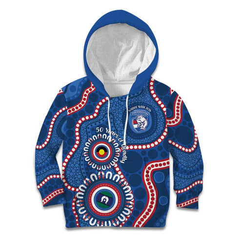 Western Bulldogs NAIDOC 2026 Personalised Kid Hoodie 50 Years of Deadly Aboriginal Art