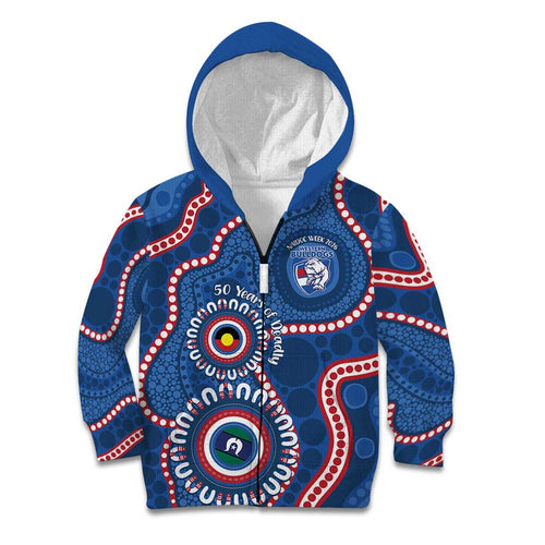 Western Bulldogs NAIDOC 2026 Personalised Kid Hoodie 50 Years of Deadly Aboriginal Art