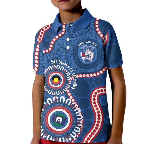 Western Bulldogs NAIDOC 2026 Personalised Kid Polo Shirt 50 Years of Deadly Aboriginal Art
