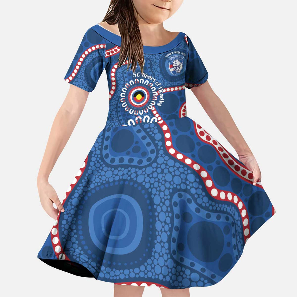 Western Bulldogs NAIDOC 2026 Personalised Kid Short Sleeve Dress 50 Years of Deadly Aboriginal Art