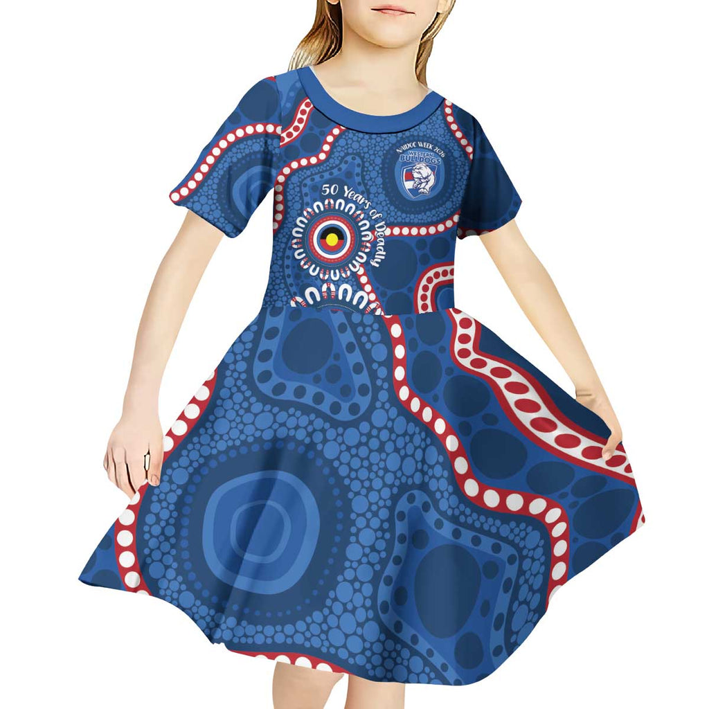 Western Bulldogs NAIDOC 2026 Personalised Kid Short Sleeve Dress 50 Years of Deadly Aboriginal Art