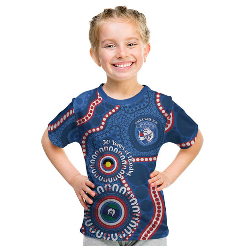 Western Bulldogs NAIDOC 2026 Personalised Kid T Shirt 50 Years of Deadly Aboriginal Art