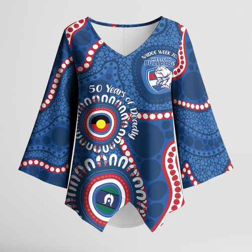Western Bulldogs NAIDOC 2026 Personalised Kimono Sleeve Blouse 50 Years of Deadly Aboriginal Art