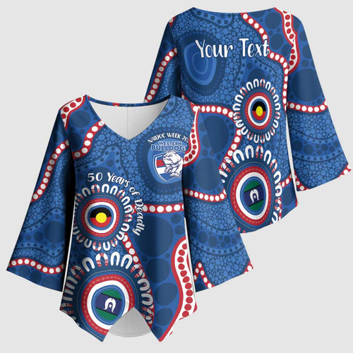 Western Bulldogs NAIDOC 2026 Personalised Kimono Sleeve Blouse 50 Years of Deadly Aboriginal Art