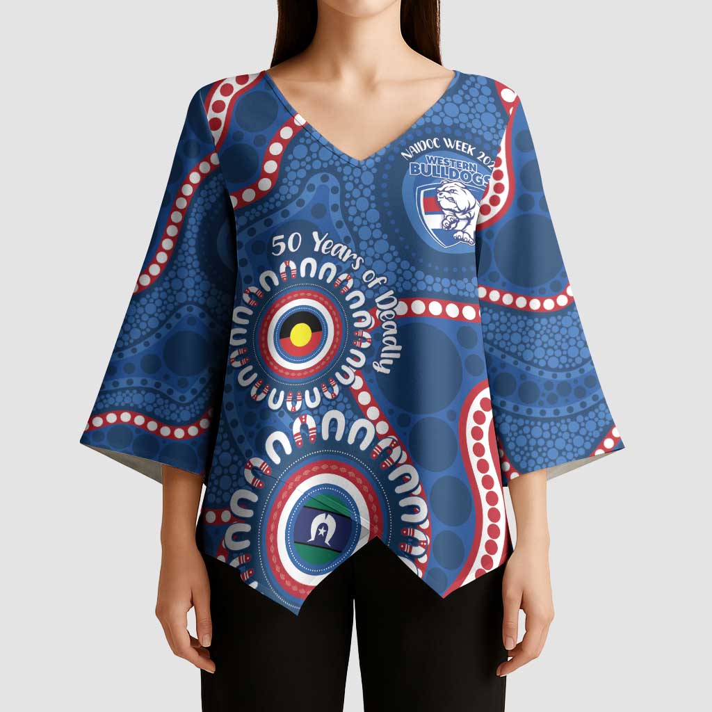 Western Bulldogs NAIDOC 2026 Personalised Kimono Sleeve Blouse 50 Years of Deadly Aboriginal Art