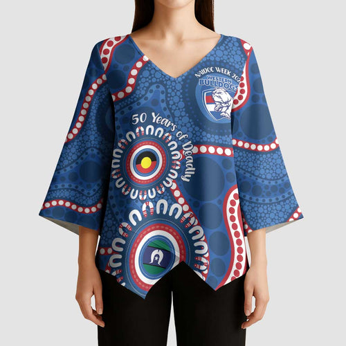 Western Bulldogs NAIDOC 2026 Personalised Kimono Sleeve Blouse 50 Years of Deadly Aboriginal Art