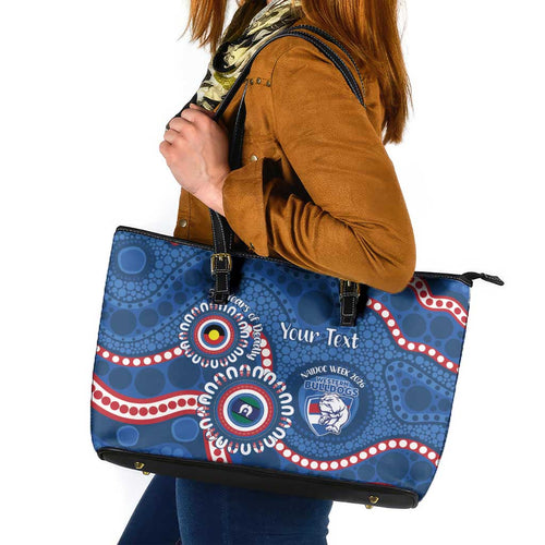 Western Bulldogs NAIDOC 2026 Personalised Leather Tote Bag 50 Years of Deadly Aboriginal Art