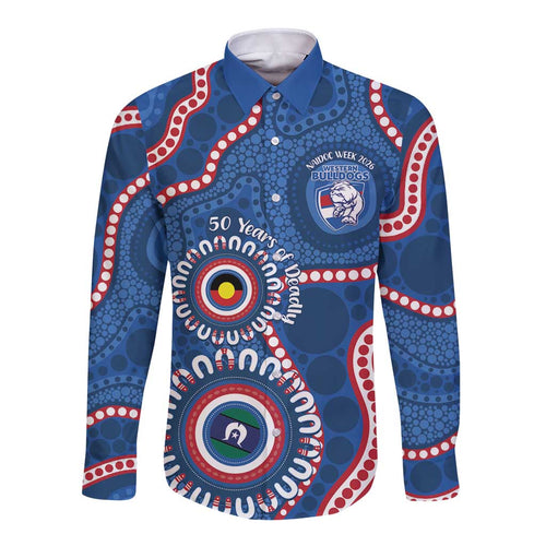 Western Bulldogs NAIDOC 2026 Personalised Long Sleeve Button Shirt 50 Years of Deadly Aboriginal Art