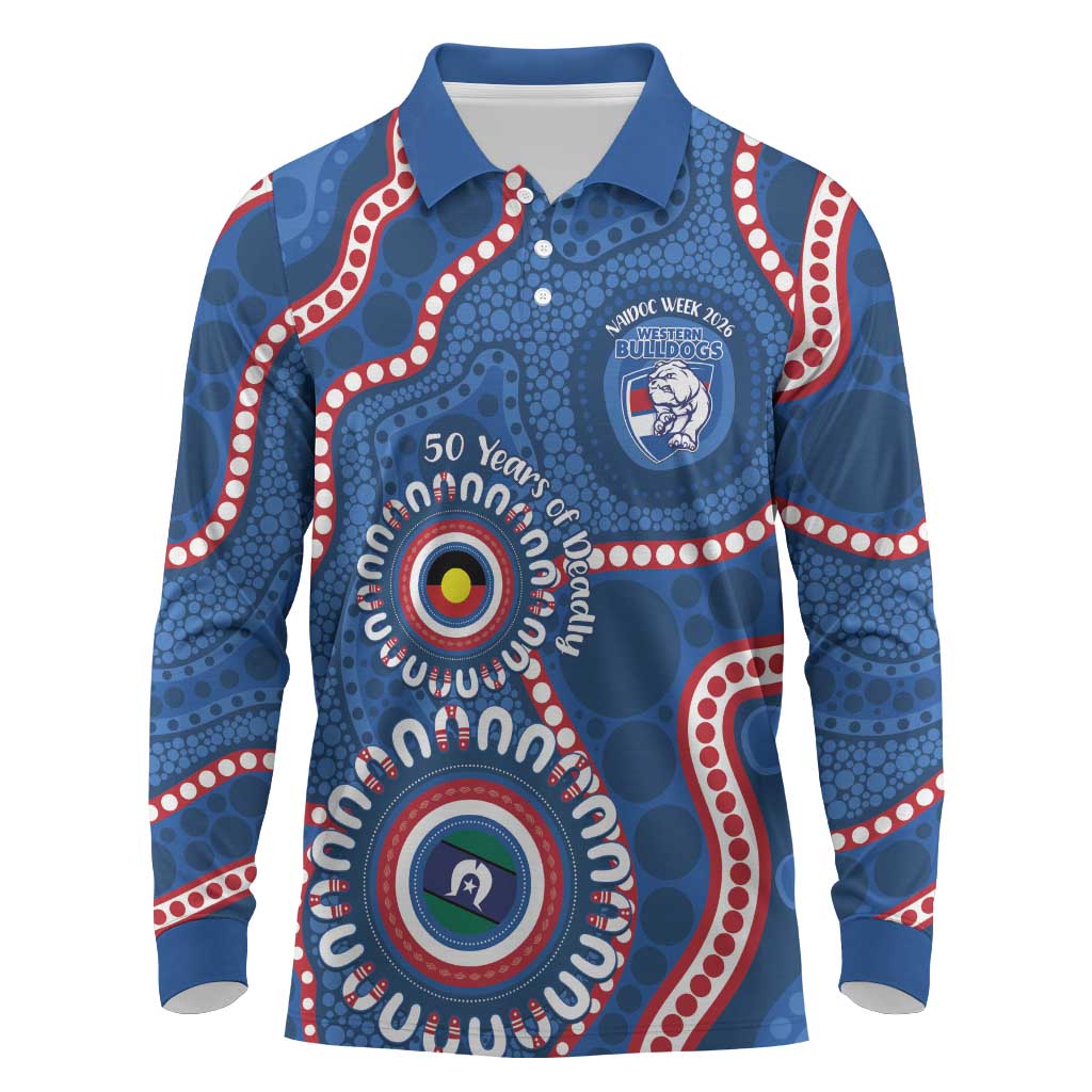 Western Bulldogs NAIDOC 2026 Personalised Long Sleeve Polo Shirt 50 Years of Deadly Aboriginal Art