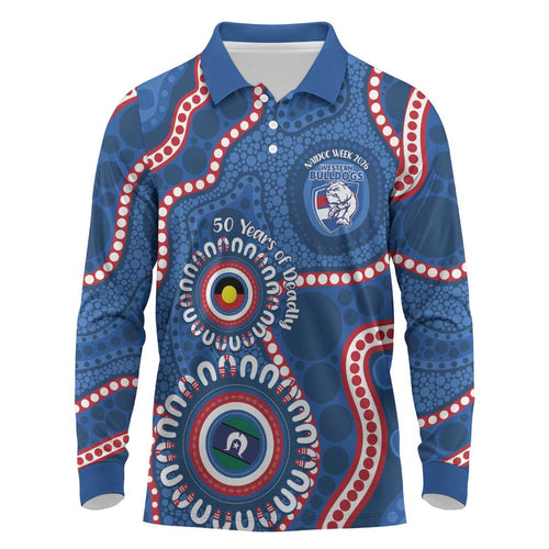 Western Bulldogs NAIDOC 2026 Personalised Long Sleeve Polo Shirt 50 Years of Deadly Aboriginal Art