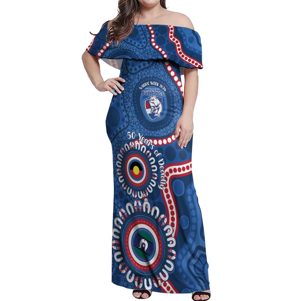 Western Bulldogs NAIDOC 2026 Personalised Off Shoulder Maxi Dress 50 Years of Deadly Aboriginal Art