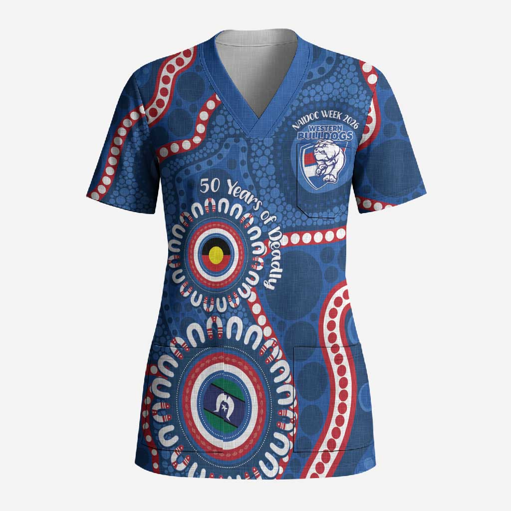 Western Bulldogs NAIDOC 2026 Personalised Scrub Top 50 Years of Deadly Aboriginal Art