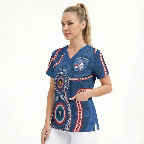 Western Bulldogs NAIDOC 2026 Personalised Scrub Top 50 Years of Deadly Aboriginal Art