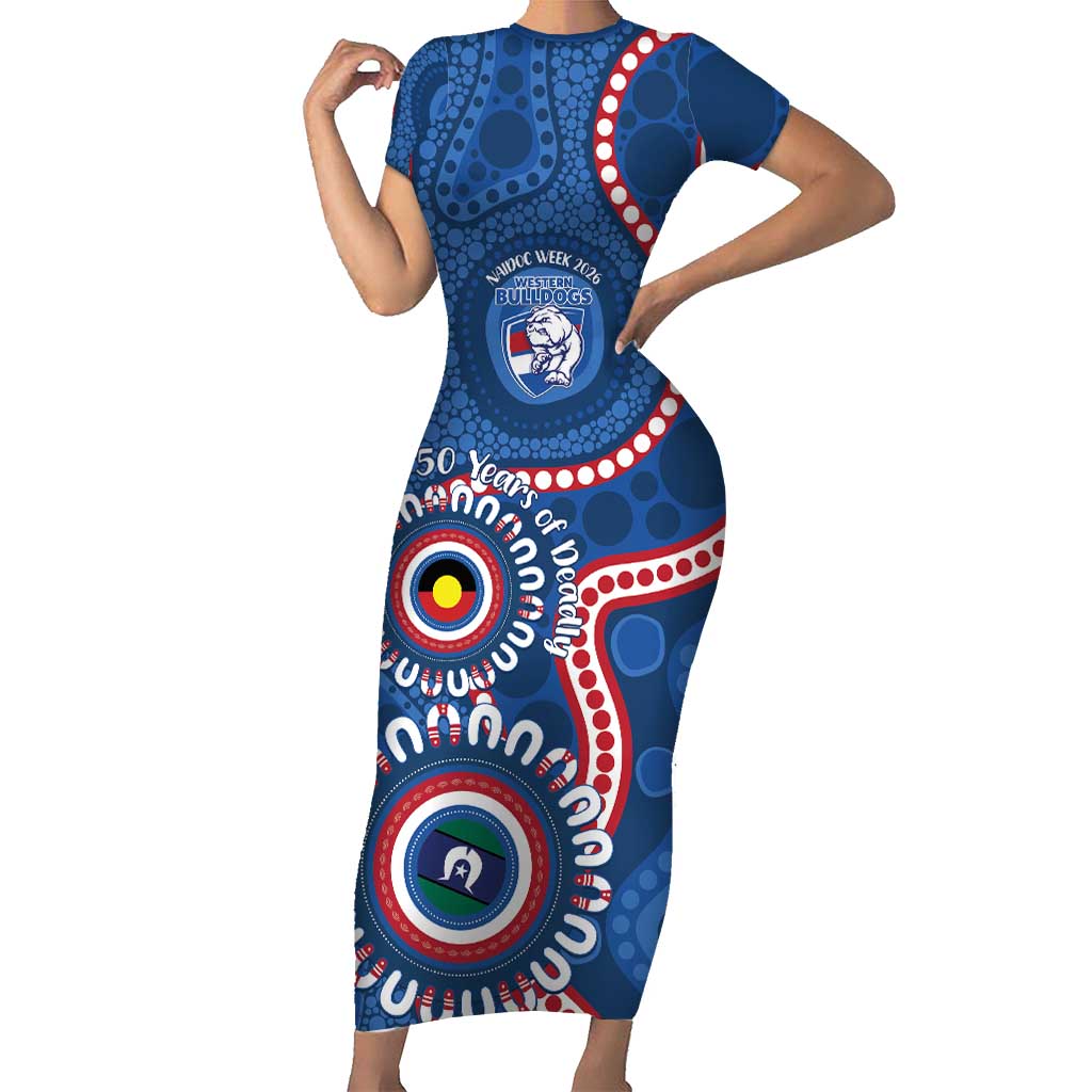 Western Bulldogs NAIDOC 2026 Personalised Short Sleeve Bodycon Dress 50 Years of Deadly Aboriginal Art