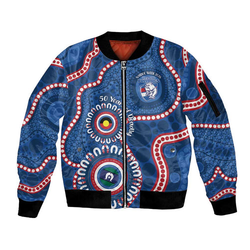 Western Bulldogs NAIDOC 2026 Personalised Sleeve Zip Bomber Jacket 50 Years of Deadly Aboriginal Art