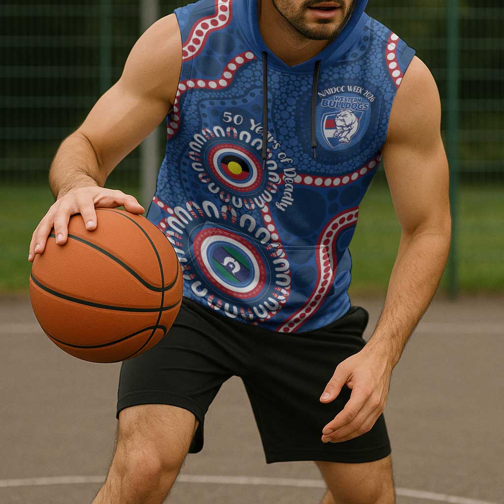 Western Bulldogs NAIDOC 2026 Personalised Sleeveless Hoodie 50 Years of Deadly Aboriginal Art