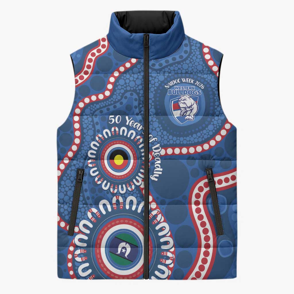 Western Bulldogs NAIDOC 2026 Personalised Sleeveless Puffer Jacket 50 Years of Deadly Aboriginal Art