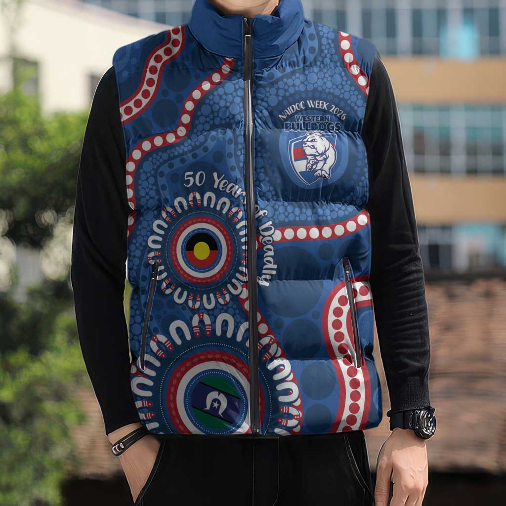 Western Bulldogs NAIDOC 2026 Personalised Sleeveless Puffer Jacket 50 Years of Deadly Aboriginal Art