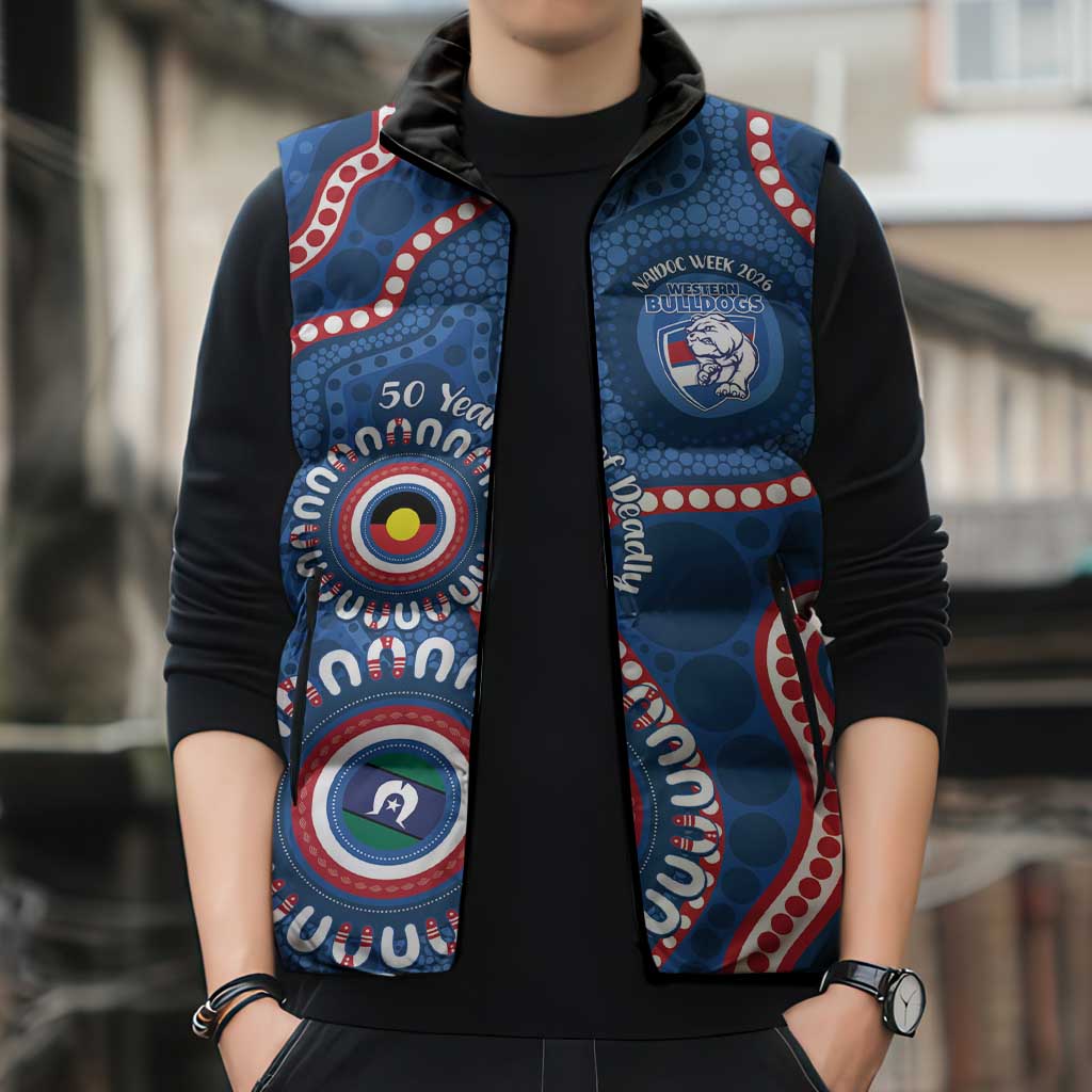 Western Bulldogs NAIDOC 2026 Personalised Sleeveless Puffer Jacket 50 Years of Deadly Aboriginal Art