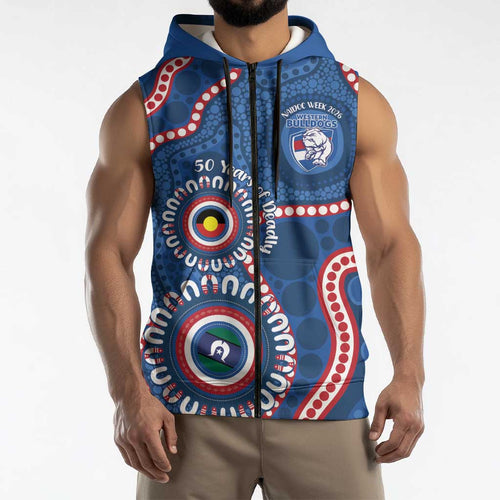 Western Bulldogs NAIDOC 2026 Personalised Sleeveless Zip Hoodie 50 Years of Deadly Aboriginal Art