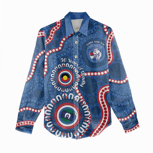 Western Bulldogs NAIDOC 2026 Personalised Women Casual Shirt 50 Years of Deadly Aboriginal Art
