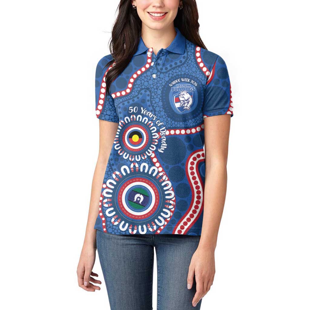 Western Bulldogs NAIDOC 2026 Personalised Women Polo Shirt 50 Years of Deadly Aboriginal Art