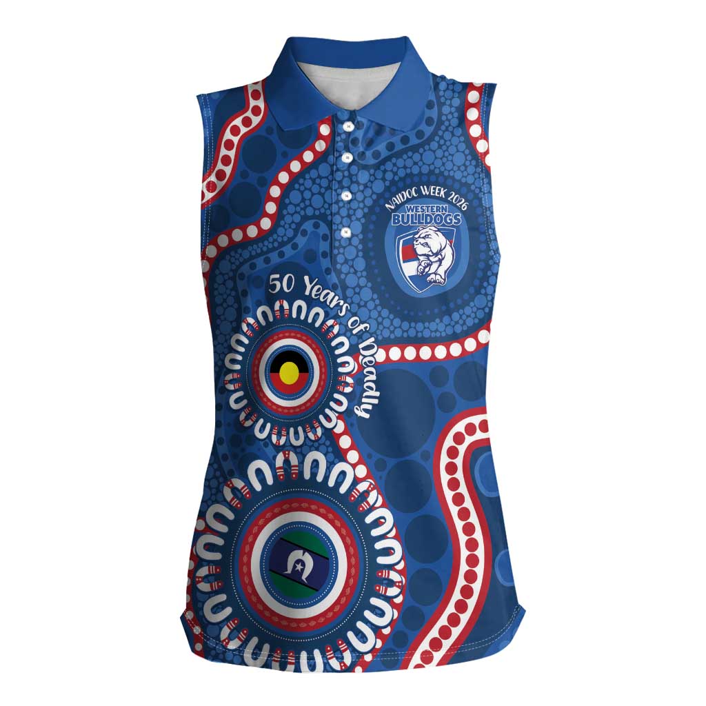 Western Bulldogs NAIDOC 2026 Personalised Women Sleeveless Polo Shirt 50 Years of Deadly Aboriginal Art