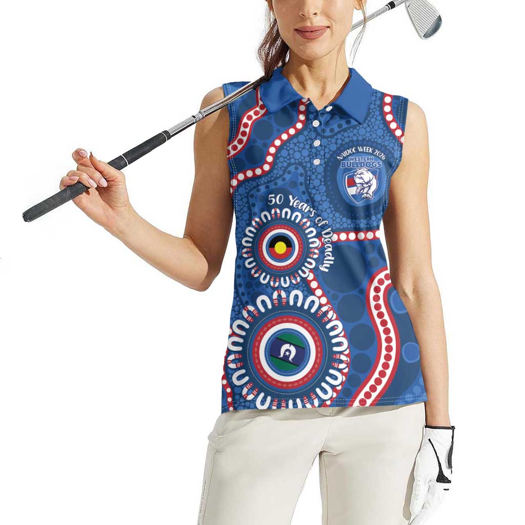 Western Bulldogs NAIDOC 2026 Personalised Women Sleeveless Polo Shirt 50 Years of Deadly Aboriginal Art