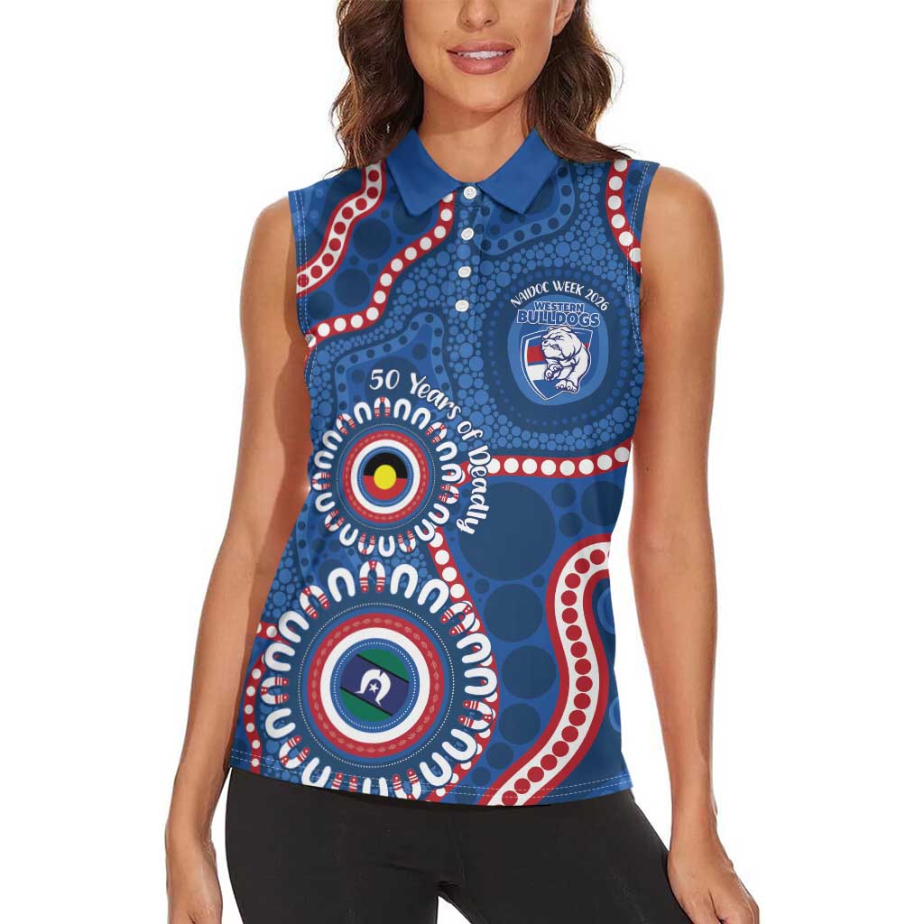 Western Bulldogs NAIDOC 2026 Personalised Women Sleeveless Polo Shirt 50 Years of Deadly Aboriginal Art