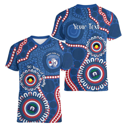Western Bulldogs NAIDOC 2026 Personalised Women V-Neck T-Shirt 50 Years of Deadly Aboriginal Art
