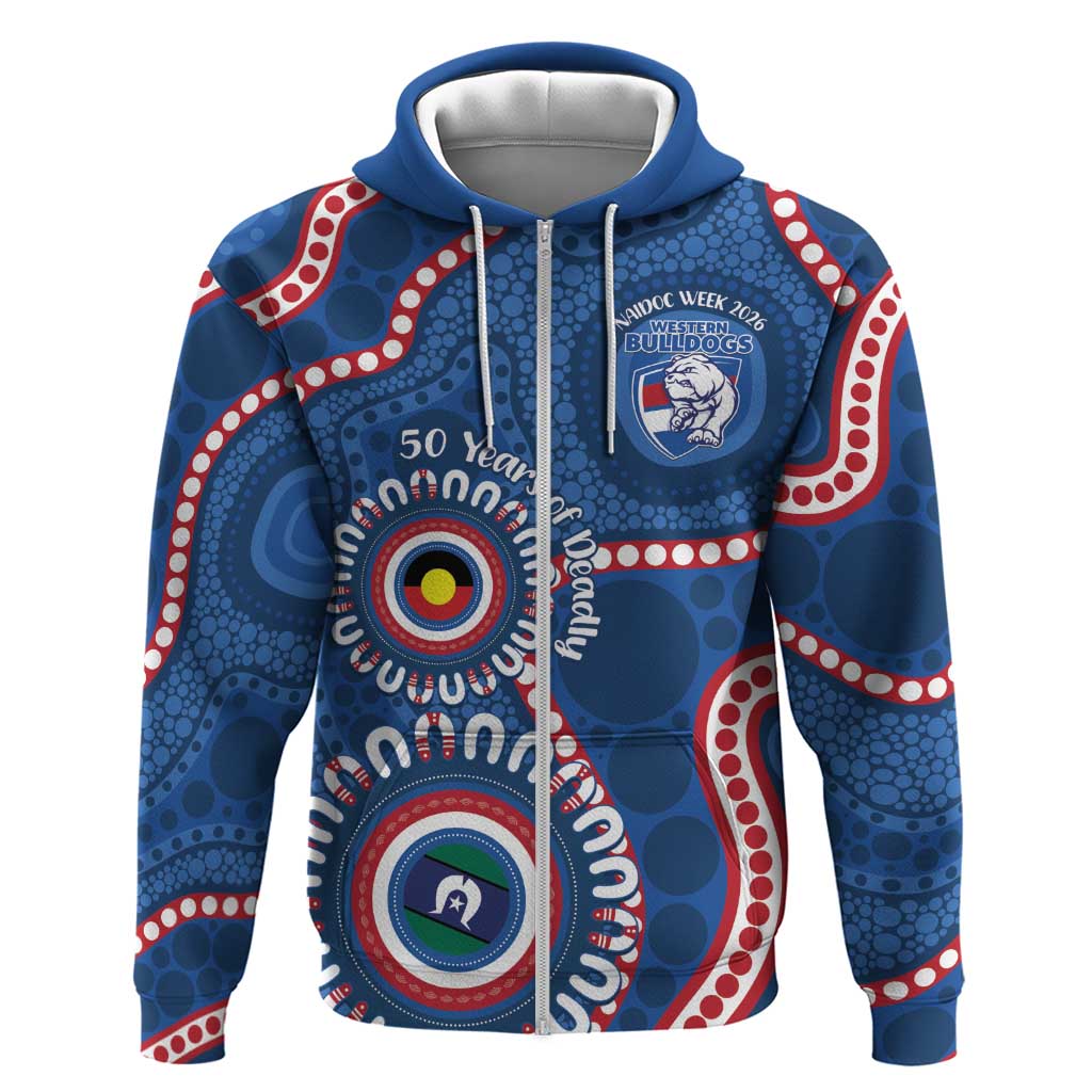 Western Bulldogs NAIDOC 2026 Personalised Zip Hoodie 50 Years of Deadly Aboriginal Art