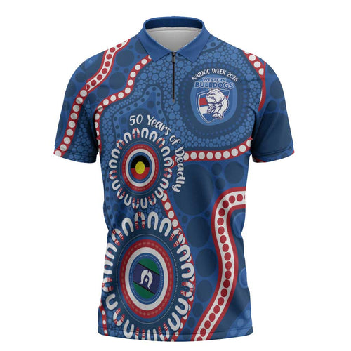 Western Bulldogs NAIDOC 2026 Personalised Zipper Polo Shirt 50 Years of Deadly Aboriginal Art
