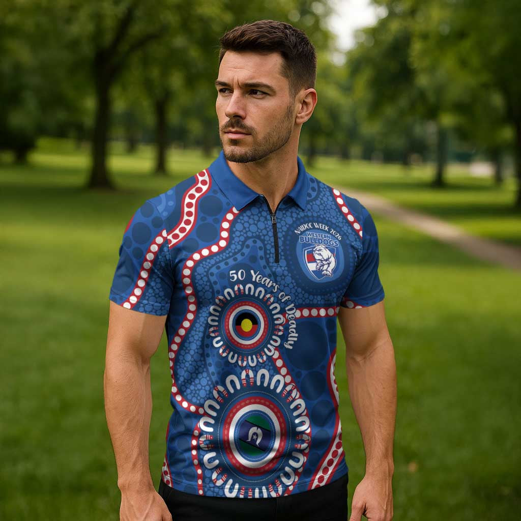 Western Bulldogs NAIDOC 2026 Personalised Zipper Polo Shirt 50 Years of Deadly Aboriginal Art