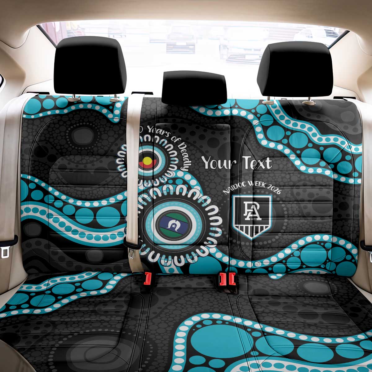 Port Adelaide NAIDOC 2026 Personalised Back Car Seat Cover 50 Years of Deadly Aboriginal Art