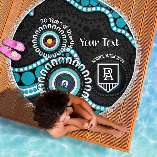Port Adelaide NAIDOC 2026 Personalised Beach Blanket 50 Years of Deadly Aboriginal Art