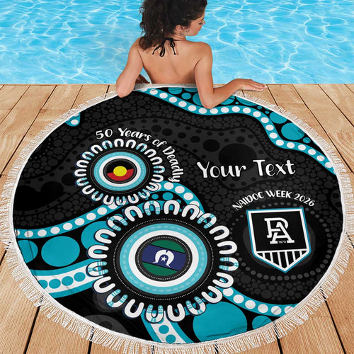 Port Adelaide NAIDOC 2026 Personalised Beach Blanket 50 Years of Deadly Aboriginal Art