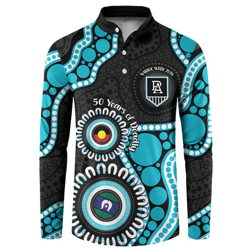 Port Adelaide NAIDOC 2026 Personalised Button Sweatshirt 50 Years of Deadly Aboriginal Art