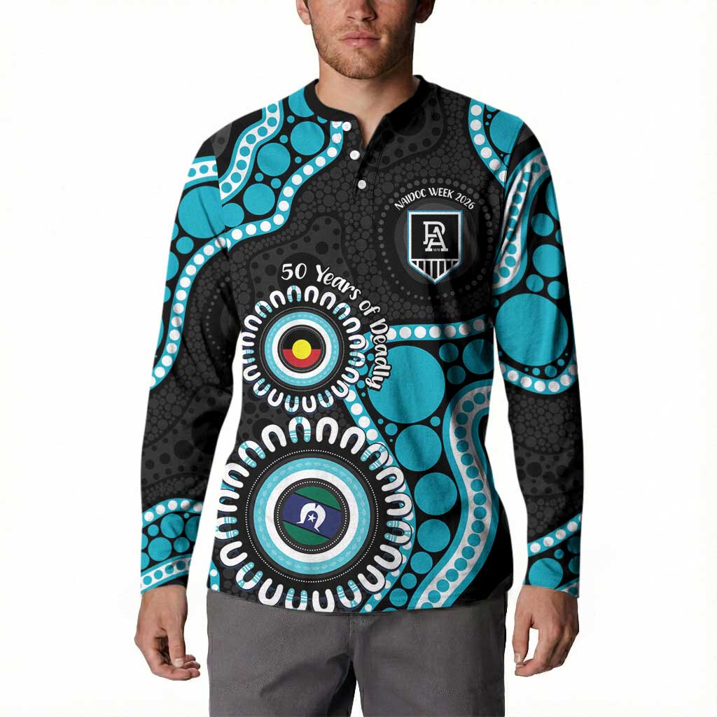 Port Adelaide NAIDOC 2026 Personalised Button Sweatshirt 50 Years of Deadly Aboriginal Art