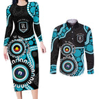 Port Adelaide NAIDOC 2026 Personalised Couples Matching Long Sleeve Bodycon Dress and Long Sleeve Button Shirt 50 Years of Deadly Aboriginal Art