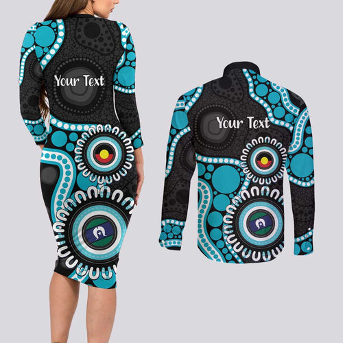 Port Adelaide NAIDOC 2026 Personalised Couples Matching Long Sleeve Bodycon Dress and Long Sleeve Button Shirt 50 Years of Deadly Aboriginal Art