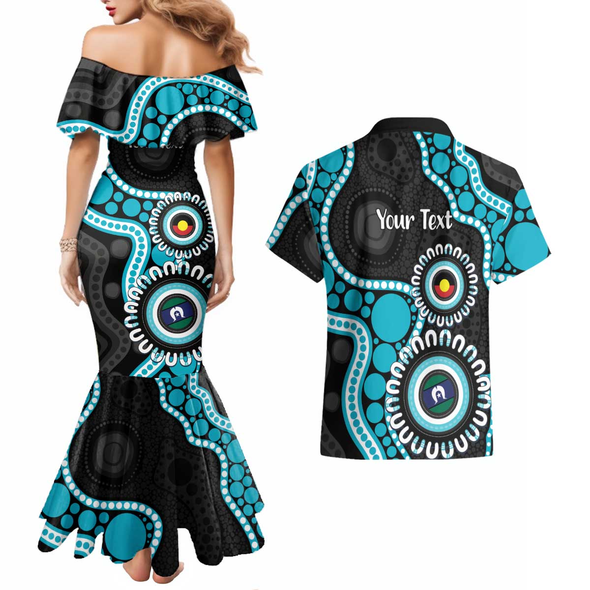 Port Adelaide NAIDOC 2026 Personalised Couples Matching Mermaid Dress and Hawaiian Shirt 50 Years of Deadly Aboriginal Art