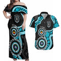 Port Adelaide NAIDOC 2026 Personalised Couples Matching Off Shoulder Maxi Dress and Hawaiian Shirt 50 Years of Deadly Aboriginal Art