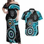 Port Adelaide NAIDOC 2026 Personalised Couples Matching Off Shoulder Maxi Dress and Hawaiian Shirt 50 Years of Deadly Aboriginal Art