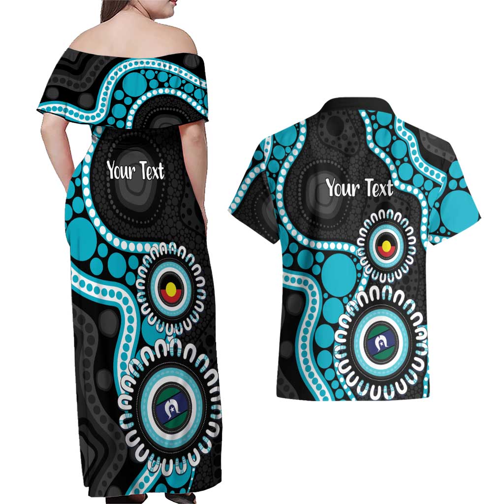 Port Adelaide NAIDOC 2026 Personalised Couples Matching Off Shoulder Maxi Dress and Hawaiian Shirt 50 Years of Deadly Aboriginal Art