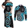 Port Adelaide NAIDOC 2026 Personalised Couples Matching Off Shoulder Maxi Dress and Long Sleeve Button Shirt 50 Years of Deadly Aboriginal Art