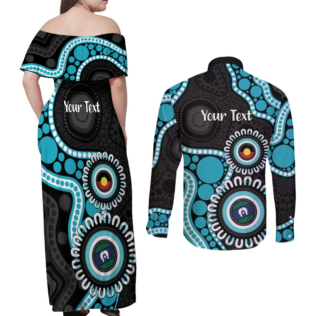 Port Adelaide NAIDOC 2026 Personalised Couples Matching Off Shoulder Maxi Dress and Long Sleeve Button Shirt 50 Years of Deadly Aboriginal Art