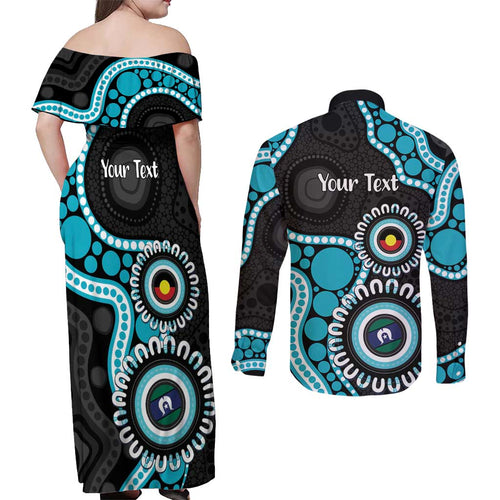 Port Adelaide NAIDOC 2026 Personalised Couples Matching Off Shoulder Maxi Dress and Long Sleeve Button Shirt 50 Years of Deadly Aboriginal Art